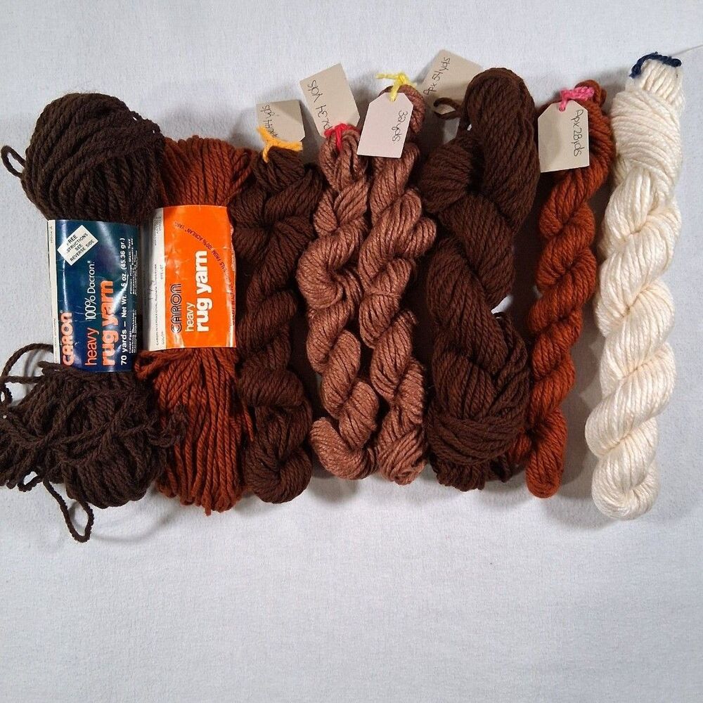 Lot of Vintage Caron Rug Yarn Mixed Brown Colors Dacron Rug Hooking Needlework